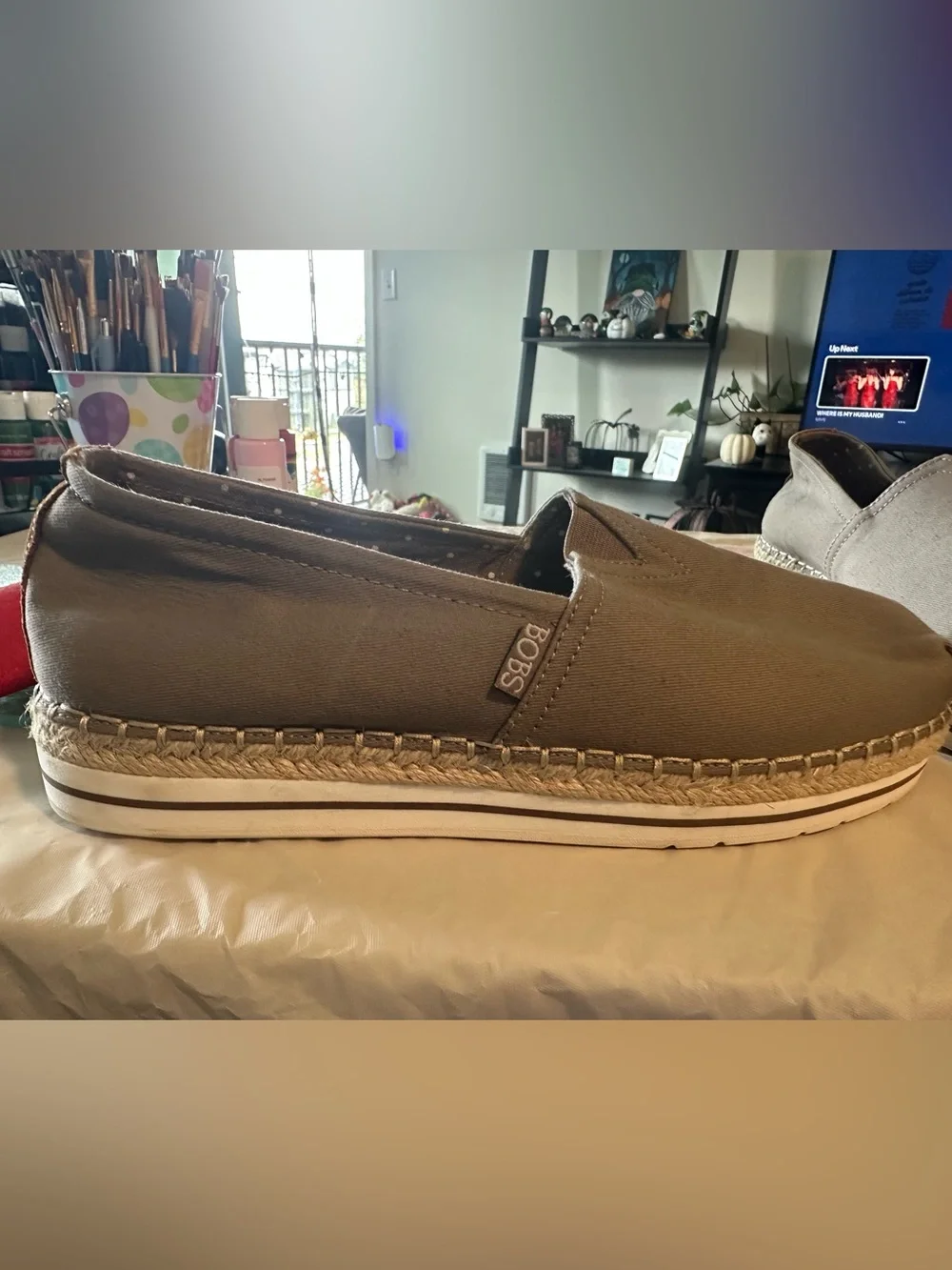 Bobs Memory Khaki Espadrille Slip-On Women's Casual Shoe 10W Worn Once Like New